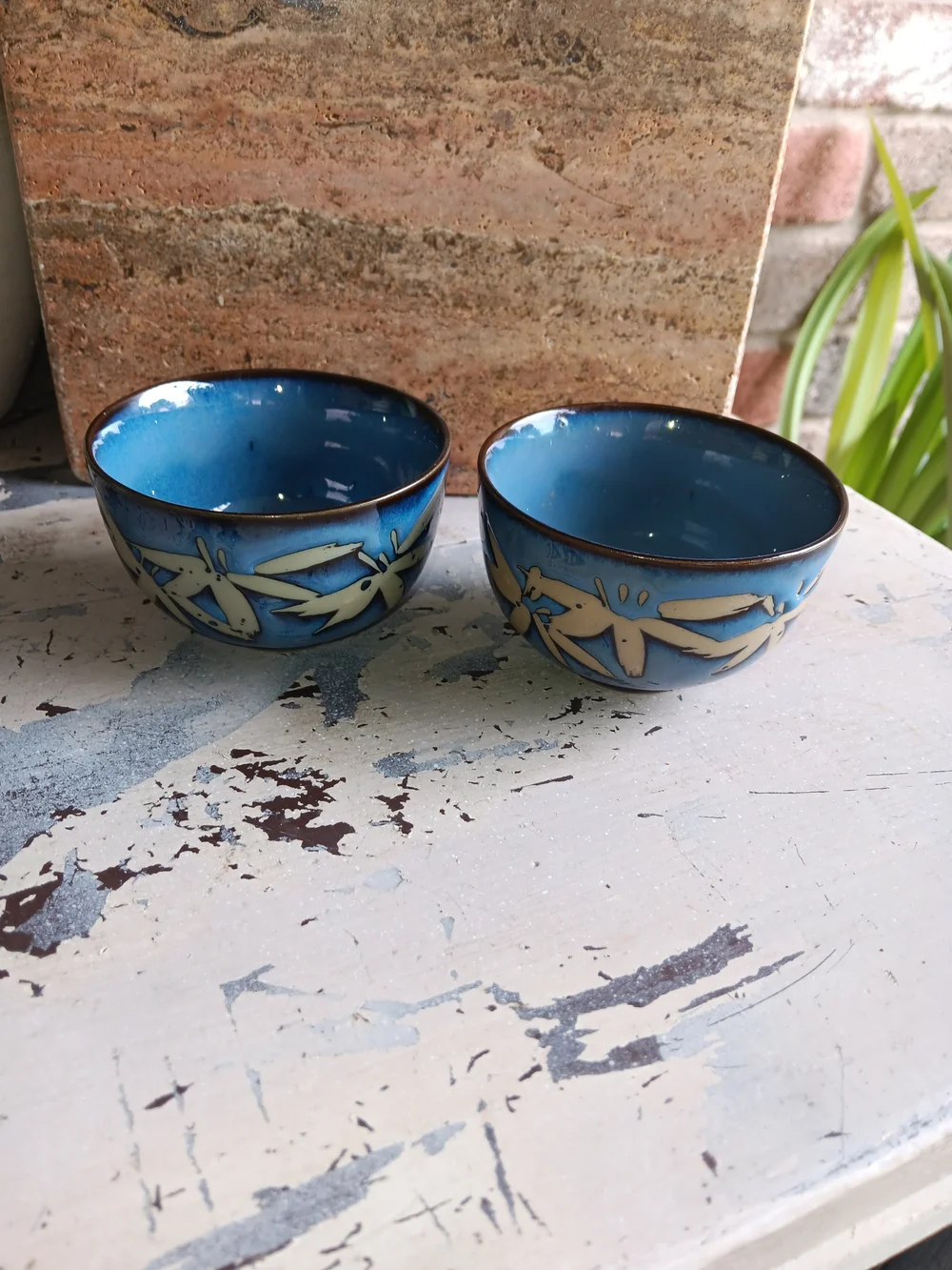 Vintage Set of 2 Japanese Glazed Bamboo Teacups
